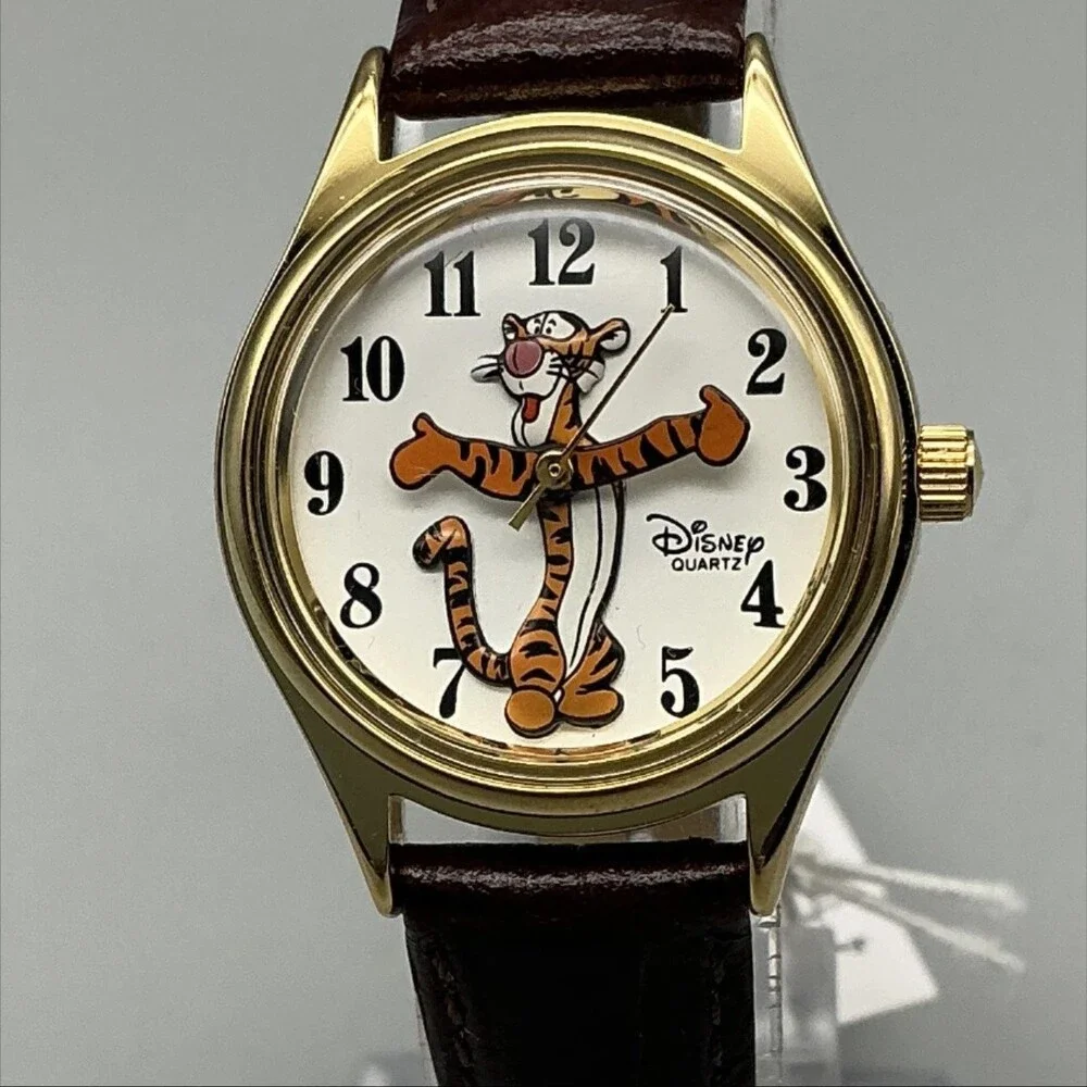 Disney Time Works Womens Watch 26mm Tigger Theme Park Brown Leather New Battery